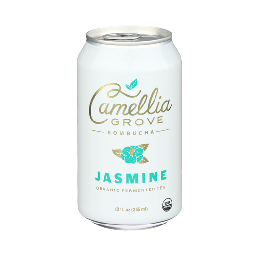 12 oz can of Camellia Grove Jasmine Kombucha