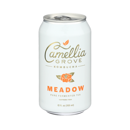 12 oz can of Camellia Grove Meadow Kombucha