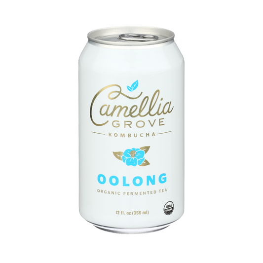12 oz can of Camellia Grove Oolong Kombucha