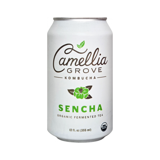 12 oz can of Camellia Grove Sencha Kombucha
