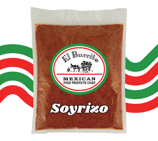 Packaged product labeled 'Soyrizo' with 'El Burrito' branding on a white background