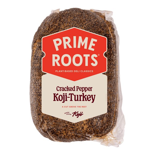 A sealed chub of Prime Roots Cracked Pepper Koji-Turkey