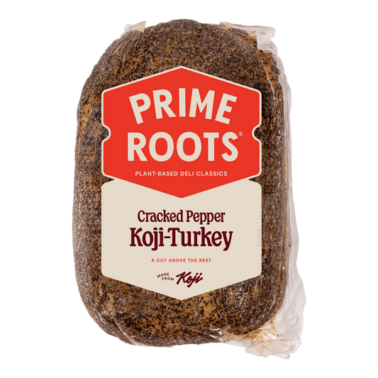 A sealed chub of Prime Roots Cracked Pepper Koji-Turkey