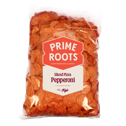 A bag of Prime Roots Plant Based Sliced Pizza Pepperoni