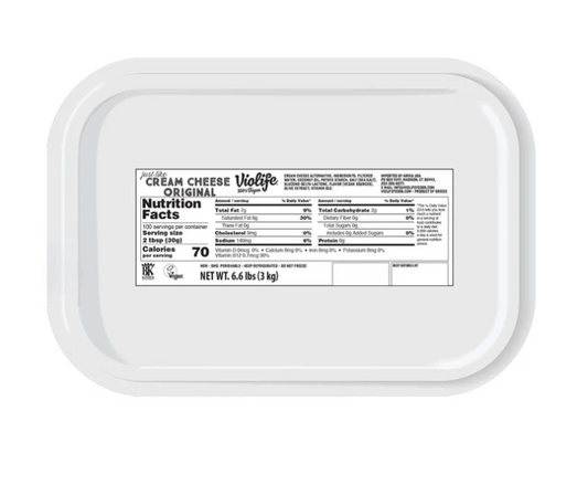 A 3kg white rectangular tub of Violife Just Like Cream Cheese