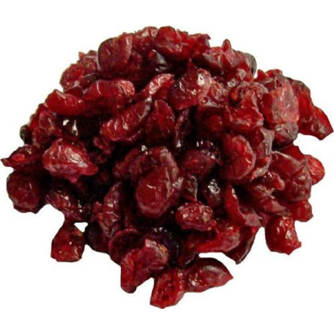 A pile of fruit-sweetened dried cranberries.