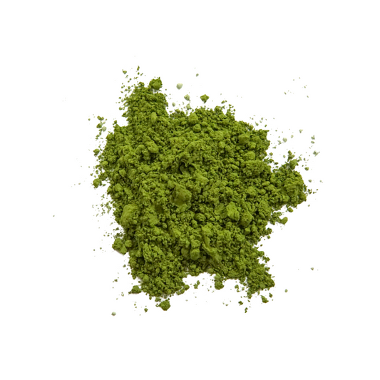 A small pile of ohQua matcha powder