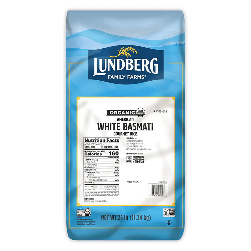 Eco-Farmed White Basmati Rice, 25 lb